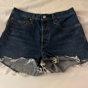 Levi's Dark Blue Frayed Jean Shorts